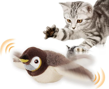 Pájaro interactivo para gatos – Sonidos realistas y alas que baten